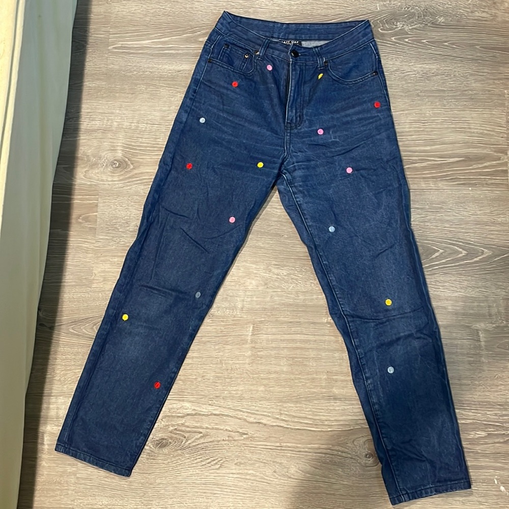 Lazy Oaf Polka Dot Embroidered High Rise Mom Jeans